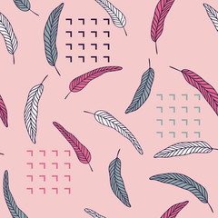 Leaves seamless pattern pink background