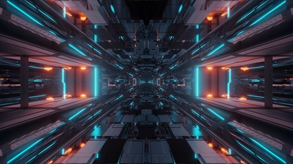 Futuristic sci-fi space tunnel passageway with glowing shiny lights © Tunnelmotions/Wirestock
