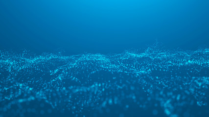 Wave 3d. Wave of particles. Abstract Blue Geometric Background. Big data visualization. Data technology abstract futuristic illustration. 3d rendering.