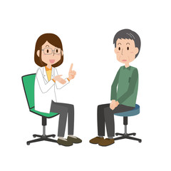 女性医師　説明　男性　高齢者　問診　診断　おじいさん