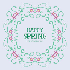 Crowd pink flower frame and unique leaf pattern, for happy spring greeting card design. Vector