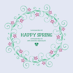 Crowd pink flower frame and unique leaf pattern, for happy spring greeting card design. Vector