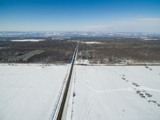 Rural road in winter from the air