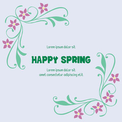 Happy spring greeting wallpaper card design, with seamless pattern of leaf and pink floral frame. Vector