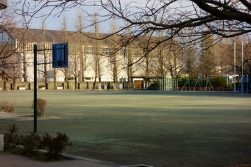 静寂な放課後の学校の校庭風景