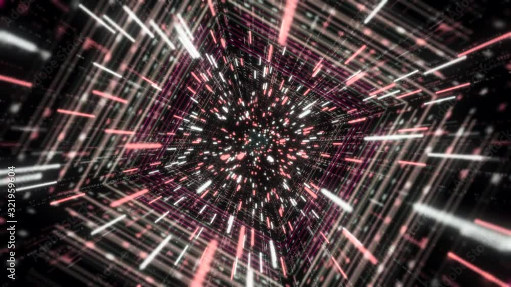 Poster colorful futuristic animation of sci-fi endless tunnel on the black background. animation. hypnotic 