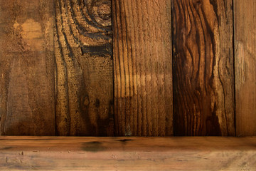 brown wood barn texture background of timber case box from old wooden plank pallet weathered © sutichak