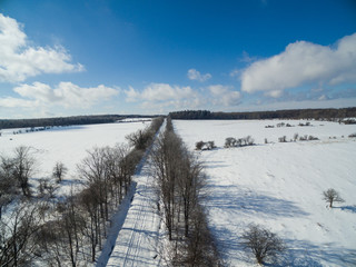 Aerial view of road in winter and landscape