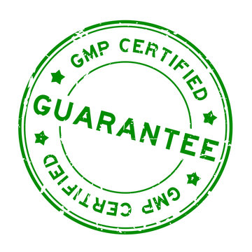 Grunge green GMP (Good manufacturing practice) certified guarantee word round rubber seal stamp on white background