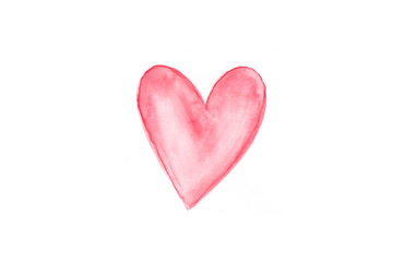 Pink heart shaped drawn from watercolor on white paper