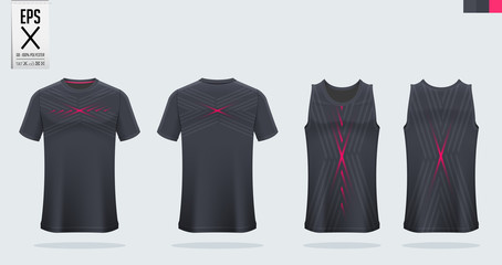 T-shirt sport mockup template design for soccer jersey, football kit. Tank top for basketball jersey and running singlet. Sport uniform in front view and back view.  Shirt Vector art, Illustration.