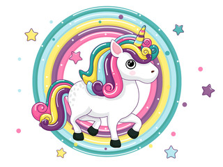 Fototapeta na wymiar Cute Cartoon Unicorn Characters. Star and rainbow colorful. Vector art illustration with happy animal cartoon