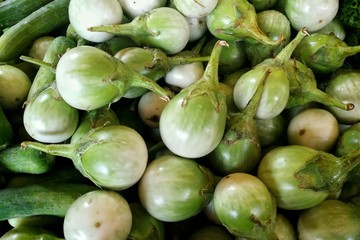 Fresh Green Brinjal selling on streets of Bangkok Thailand