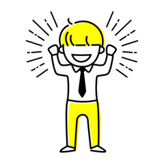 線画の若い男性のイラスト。元気な男性のペン画風。