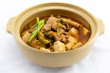 Soybean Paste Stew with Beef Brisket which is called Cadobagi Doenjan Jjigae in Korean