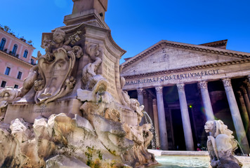 The exterior of The Pantheon located in Rome, Italy.