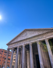 The exterior of The Pantheon located in Rome, Italy.