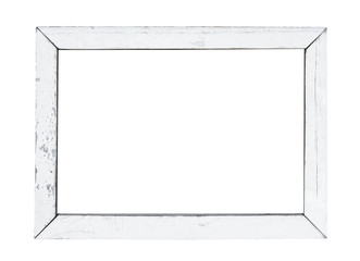 vintage wood picture frame in white paint, weathered. object isolated with clipping path on white...