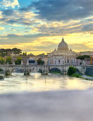 Fototapeta premium A view along the Tiber River towards Vatican City in Rome, Italy.