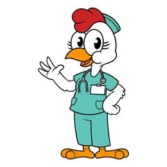 Cartoon Chicken Nurse Vector Illustration