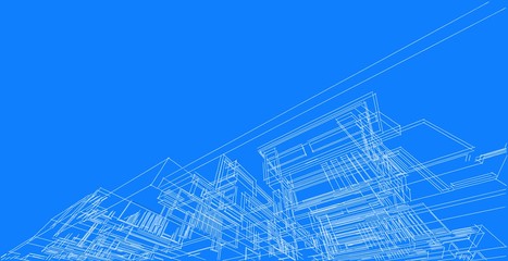 Perspective drawing residential project, Design concept freehand sketch.