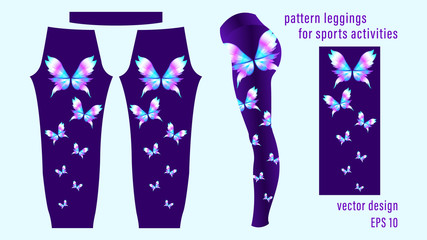 Gradient butterflies different colors, pattern black leggings.
