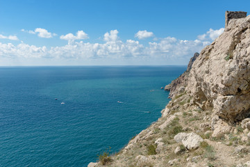 Fototapeta na wymiar Beautiful rocky shore of the Black Sea in Crimea, Russia.
