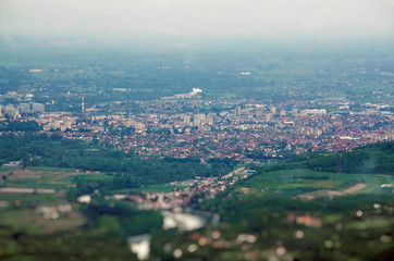 Fototapeta na wymiar Panoramic view of Cacak city in Serbia from Ovcar mountain peak