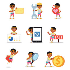 Set character of man works it out 80s wearing headband accessories.