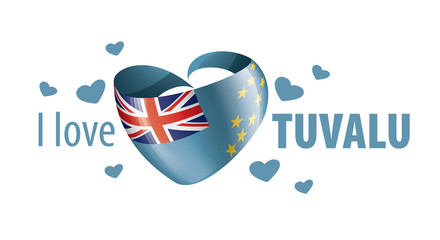 National flag of the Tuvalu in the shape of a heart and the inscription I love Tuvalu. Vector illustration