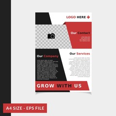 Obraz premium Business brochure cover template vector abstract design in A4 flyer template red colors with geometry shapes suitable for business magazine cover, poster background and leaflets layout