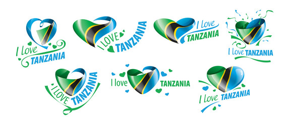 National flag of the Tanzania in the shape of a heart and the inscription I love Tanzania. Vector illustration