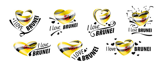 Naklejka premium National flag of the Brunei in the shape of a heart and the inscription I love Brunei. Vector illustration
