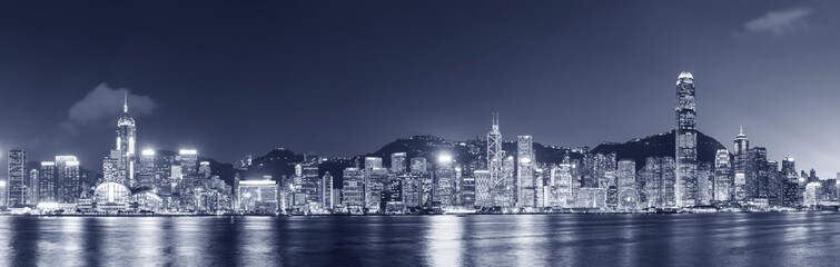 Obraz na płótnie Canvas Panorama of Victoria harbor of Hong Kong city at dusk