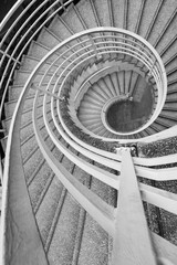 Closeup of spiral stairway. Building abstract background