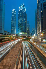 Fototapeta na wymiar Hong Kong city at dusk with busy traffic