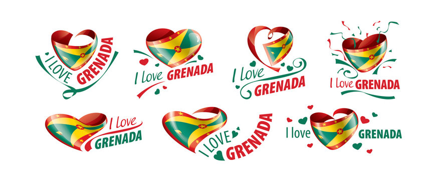 National flag of the Grenada in the shape of a heart and the inscription I love Grenada. Vector illustration