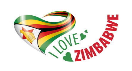 National flag of the Zimbabwe in the shape of a heart and the inscription I love Zimbabwe. Vector illustration