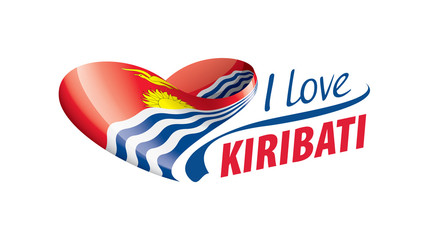 National flag of the Kiribati in the shape of a heart and the inscription I love Kiribati. Vector illustration