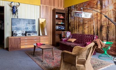 Obraz na płótnie Canvas Vintage living room and 80s furniture