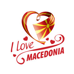 National flag of the Macedonia in the shape of a heart and the inscription I love Macedonia. Vector illustration