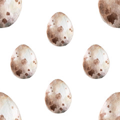 Realistic Eggs pattern on white background, Hand drawn watercolor eggs. Easter collection