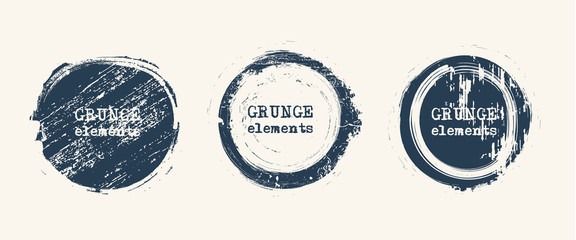 Set of grunge vector round and circle. Grunge background.