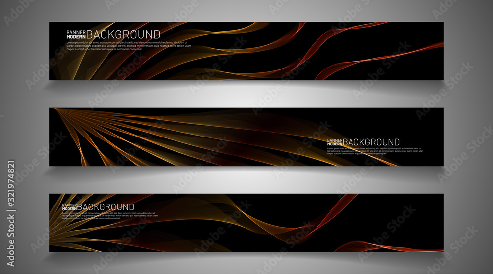 Wall mural rectangular vector banner design with stripe line wave shape on black background.