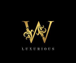 Golden W Luxury Logo Icon, Vintage Royal Gold W Letter Logo Design.