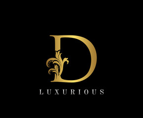 Golden D Luxury Logo Icon, Vintage Royal Gold D Letter Logo Design.