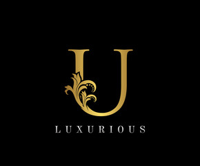 Golden U Luxury Logo Icon, Vintage Royal Gold U Letter Logo Design.