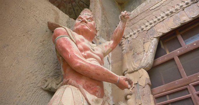 Maijishan Cave-Temple Complex in Tianshui city, Gansu Province China. A mountain with religious caves on the Silk Road