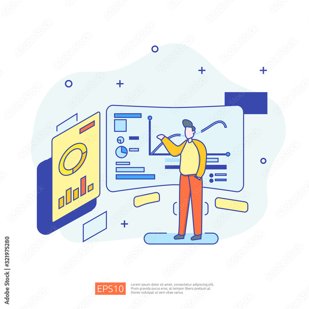 Poster digital graph data for seo analytics and strategic. statistics information, financial audit report d