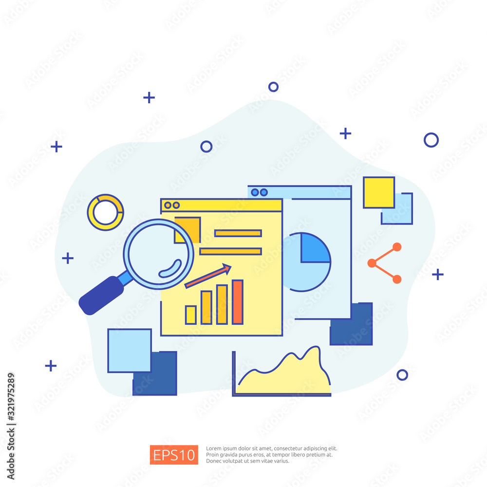 Poster digital graph data for seo analytics and strategic. statistics information, financial audit report d